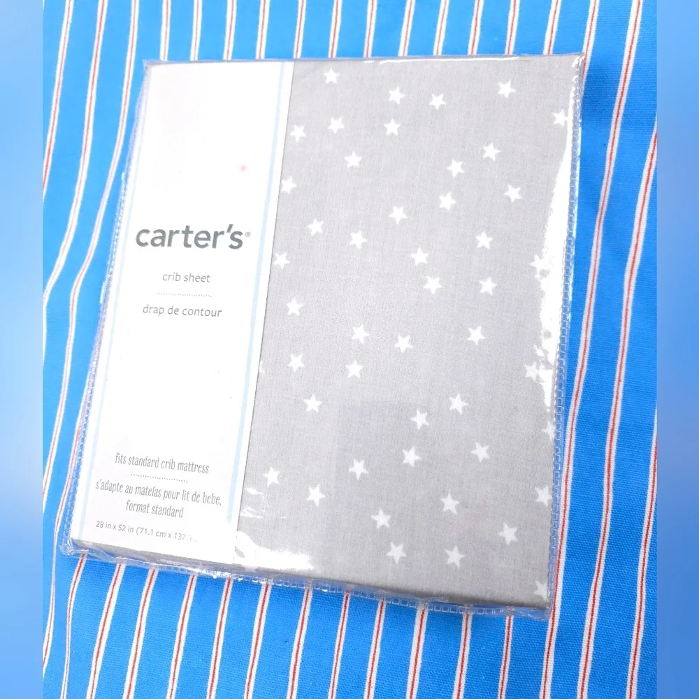 Carter's Fitted Crib Sheet Gray White Stars 100% Cotton 28x52 NEW